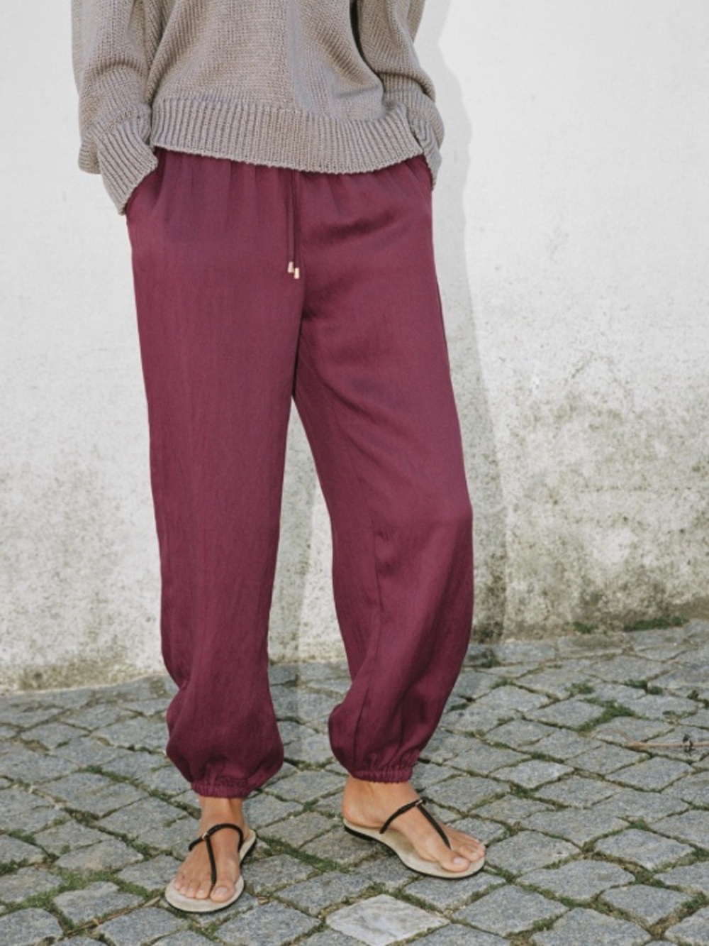Zara Drawstring Balloon pants in Wine/ Burgundy/ Eggplant